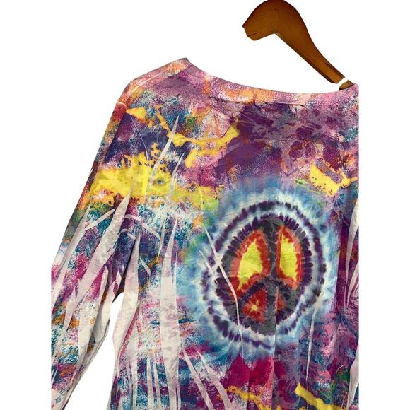 Women's INC Tie-Dye Long Sleeve Peace Graphic Tee Size 2X – Colorful Casual Top - Picture 7 of 8